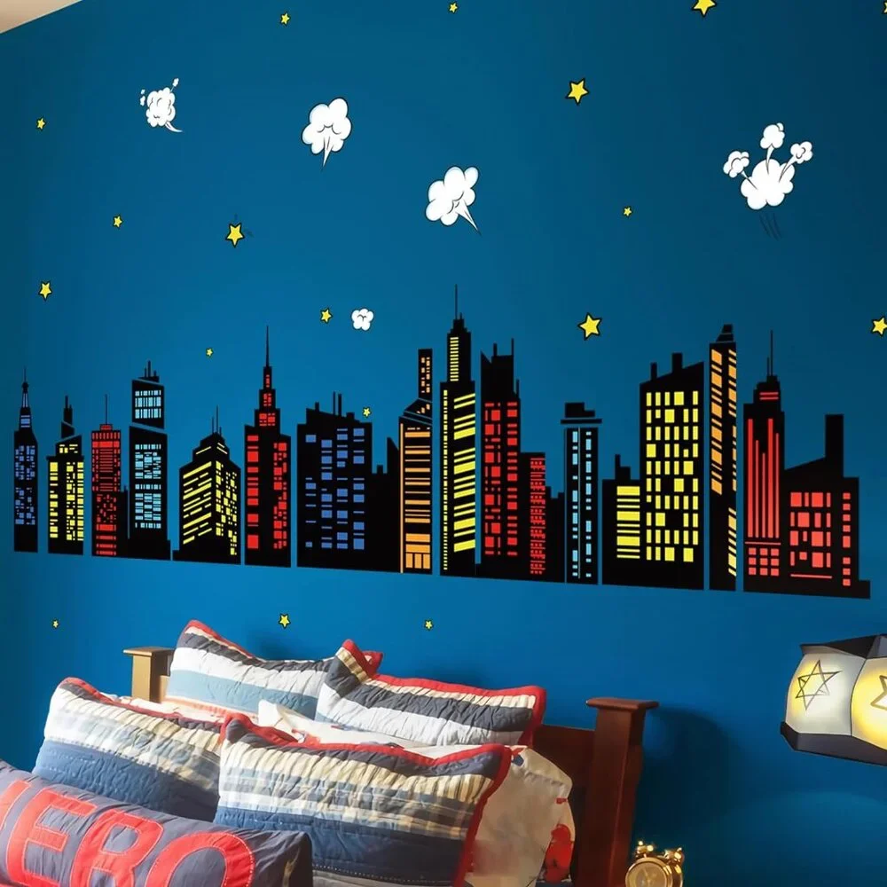 Colorful City Skyline Wall Decals Bedroom Playroom Toddler Wall Stickers